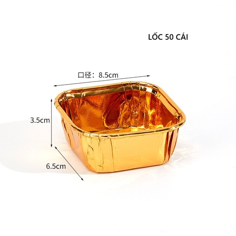 Cup giấy / chén giấy cupcake vuông màu vàng ánh kim 50 cái