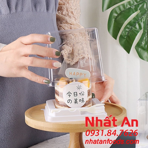 Hộp nhựa đựng bánh kem XY902 - đế ô tròn - kèm muỗng