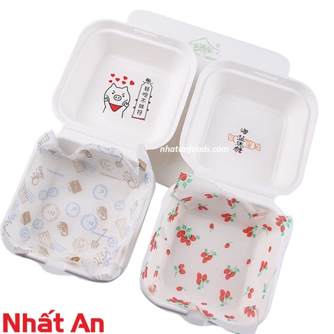 Giấy lót hộp bã mía tem bưu điện / hộp bento - 50 tờ