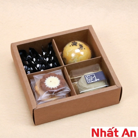 Hộp giấy nâu nắp nhựa mờ 4 ngăn