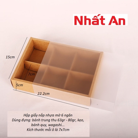 Hộp giấy nâu nắp nhựa mờ 6 ngăn