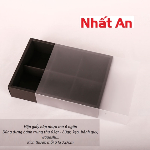 Hộp giấy đen nắp nhựa mờ 6 ngăn