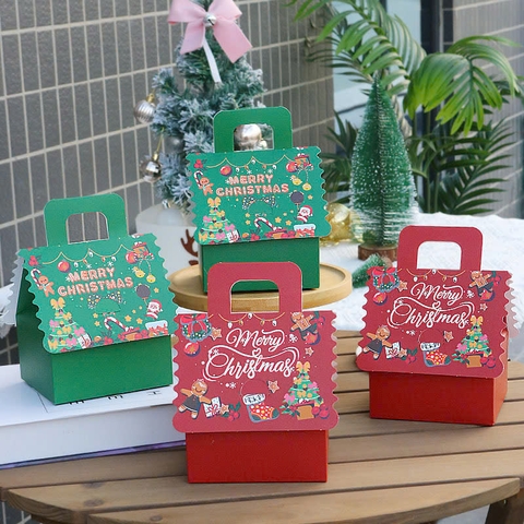 Hộp giấy đựng bánh kẹo giáng sinh Noel màu xanh