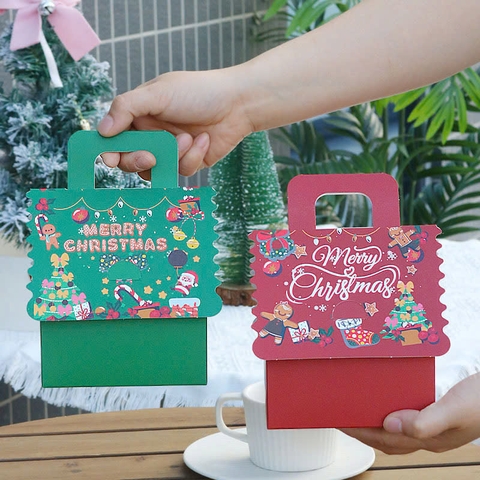 Hộp giấy đựng bánh kẹo giáng sinh Noel màu xanh