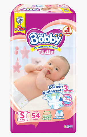 Tã dán Bobby siêu thấm - khô thoáng (S, 4-8kg, 54 miếng)