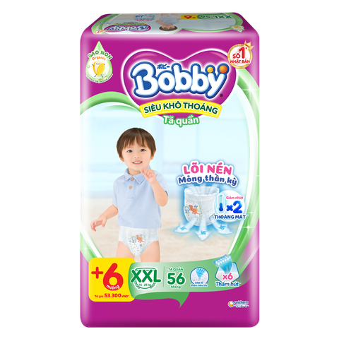 Bỉm tã quần Bobby size XXL 56 miếng (trên 16kg) (sản phẩm được giao với bao bì ngẫu nhiên)