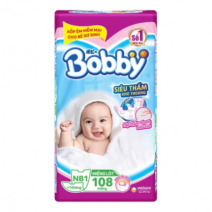 Miếng lót Bobby size Newborn 1 108 miếng (dưới 5kg)