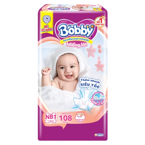 Miếng lót Bobby size Newborn 1 108 miếng (dưới 5kg)