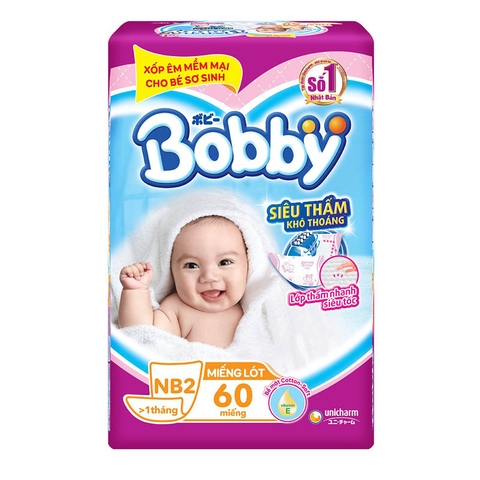Miếng lót Bobby size Newborn 2 60 miếng (4-7kg)