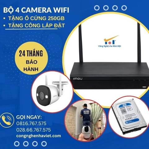COMBO NVR 4 KÊNH + CAMERA IMOU IPC-F42FEP TẶNG Ổ CỨNG 250GB & LẮP ĐẶT MIỄN PHÍ
