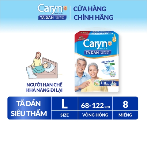 Tã/Bỉm dán người lớn siêu thấm Caryn dành cho người hạn chế khả năng đi lại Size L 8 miếng