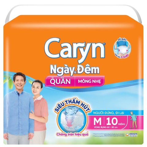 Tã Quần Người Lớn Caryn Mỏng Nhẹ Ngày và Đêm Size M Bịch 10 Miếng