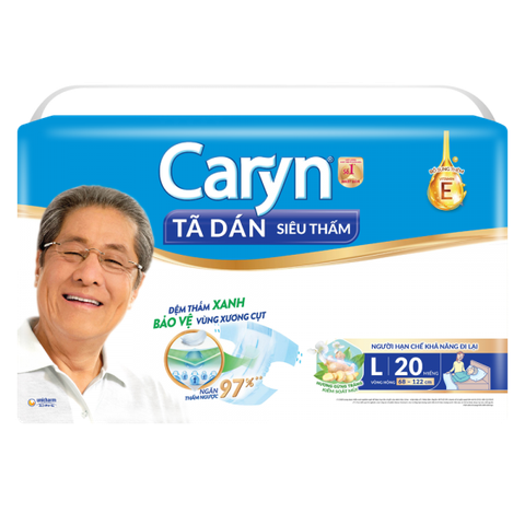 Tã dán giấy Caryn Siêu Thấm size L (hông 68 -122cm) - 20 miếng