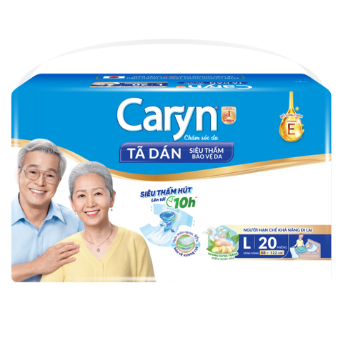 Tã dán giấy Caryn Siêu Thấm size L (hông 68 -122cm) - 20 miếng