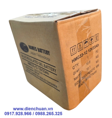 Ắc quy 12V 33AH Hames HMG33-12 bình GEL xả sâu dùng cho xe lăn người khuyết tật- UPS- Solar - kích điện inverter