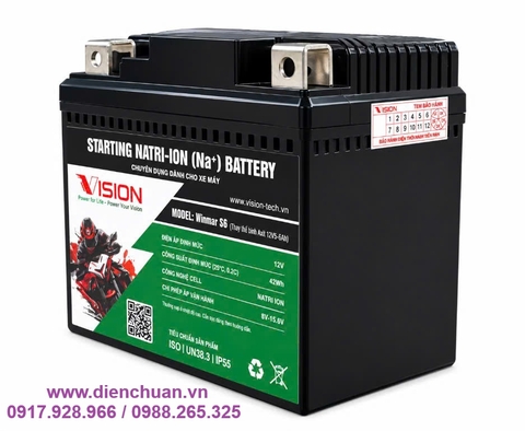 Ắc quy xe máy Natri-Ion 12V-42Wh Vision S6 dùng cho xe PCX, Vision, Lead 125, Sh Việt, Airblade, Winner, Grande STD