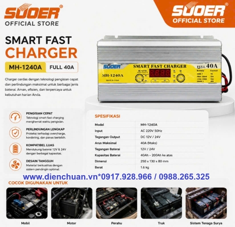 Máy sạc (nạp) ắc quy tự động 12V-40A Suoer MH-1240A