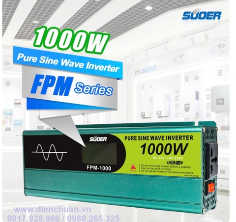 Kích điện sin chuẩn/ biến tần inverter sin chuẩn 1000W-12V Suoer FPM-1000