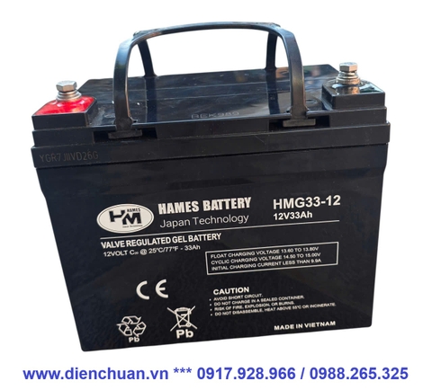 Ắc quy 12V 33AH Hames HMG33-12 bình GEL xả sâu dùng cho xe lăn người khuyết tật- UPS- Solar - kích điện inverter