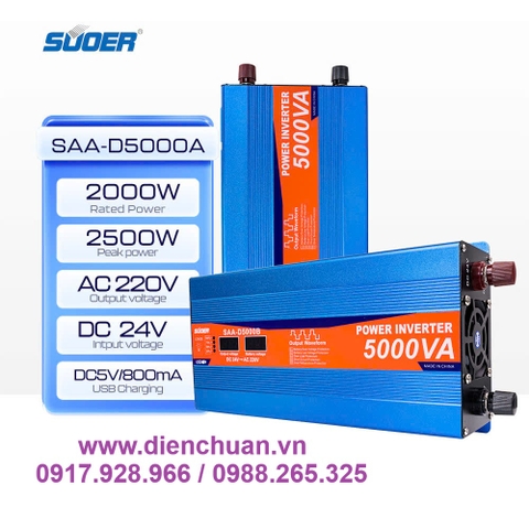 Máy kích điện 24V lên 220V 5000VA / Biến tần 24V sang 220V 5000VA ( tải liên tục 2000W) - SUOER SAA-D5000B