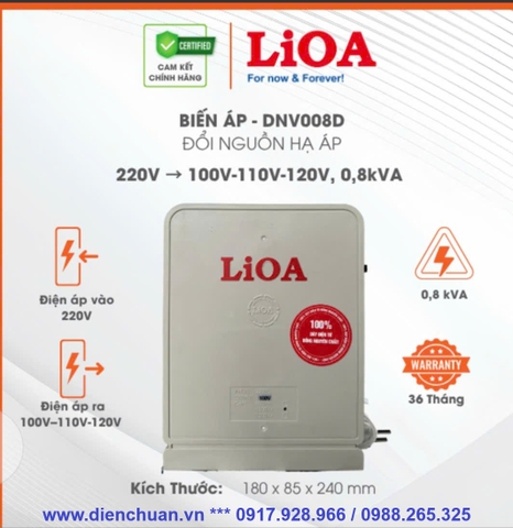 Biến Áp Đổi Nguồn 1 Pha Lioa 1.5KVA DNV015D điện vào 220V ra 100V-110V-120V công suất 1500VA