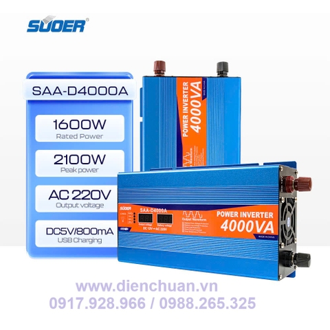 Máy kích điện 12V lên 220V 4000VA / Biến tần 12V sang 220V 4000VA ( tải liên tục 1600W) - SUOER SAA-D4000A