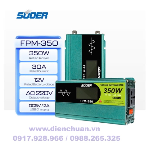 Kích điện sin chuẩn/ biến tần inverter sin chuẩn 350W-12V Suoer FPM-350