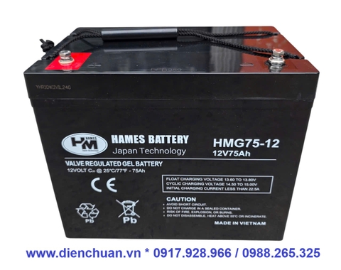 Ắc quy Gel xả sâu 12V-75Ah Hames HMG75-12 dùng cho xe điện- UPS- Kích điện- lưu trữ Solar inverter