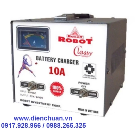 Nạp ( sạc) ắc quy Robot 10A 12V/24V Dây đồng- Classy