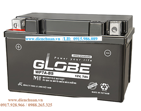 Bình ắc quy GLOBE WP7A-BS 12V 7Ah dùng cho xe máy SYM: Atila, Excel,Shark; Yamaha: Majesty, Force; Vespa : Zip