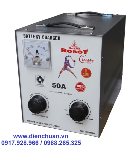 Nạp ( sạc) ắc quy Robot 50A 12V/24V/36V/48V Dây đồng- Classy