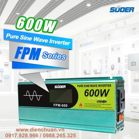 Kích điện sin chuẩn/ biến tần inverter sin chuẩn 600W-12V Suoer FPM-600