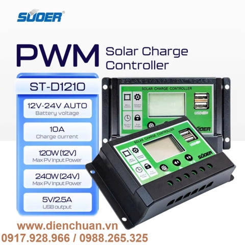 Điều khiển sạc năng lượng mặt trời 10A 12V/24V Suoer ST-D1210