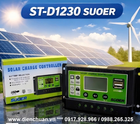 Điều khiển sạc năng lượng mặt trời 30A 12V/24V Suoer ST-D1230