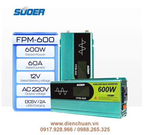 Kích điện sin chuẩn/ biến tần inverter sin chuẩn 600W-12V Suoer FPM-600