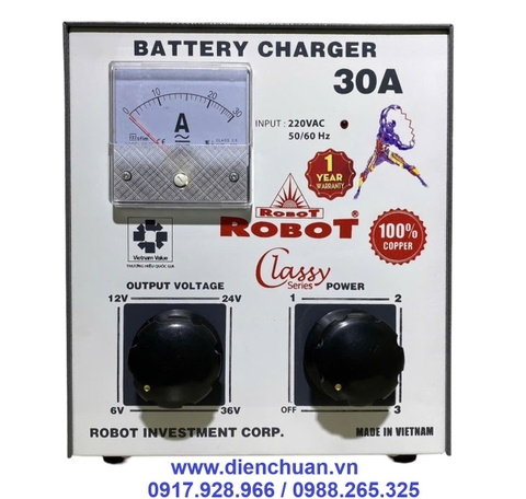 Nạp ( sạc) ắc quy Robot 30A 12V/24V/36V Dây đồng- Classy
