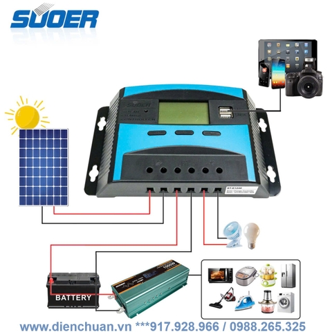 Điều khiển sạc năng lượng mặt trời 60A 12V/24V/48V Suoer ST-E1260