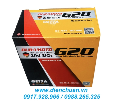 Ắc quy Duramoto GET7A ( 12V 7Ah) dùng cho xe máy Liberty, Medley, Vespa Sprint, SH nhập, Dylan, @, PS, SCR