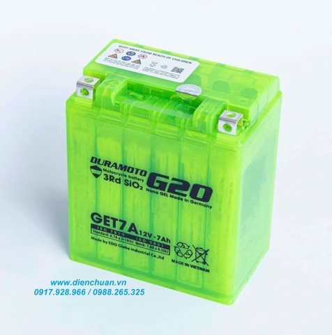 Ắc quy Duramoto GET7A ( 12V 7Ah) dùng cho xe máy Liberty, Medley, Vespa Sprint, SH nhập, Dylan, @, PS, SCR