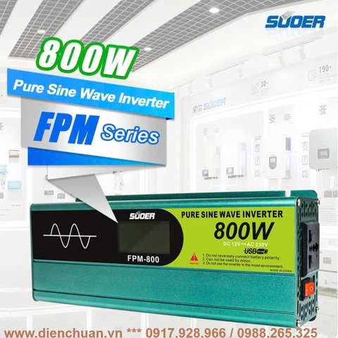 Kích điện sin chuẩn/ biến tần inverter sin chuẩn 800W-12V Suoer FPM-800