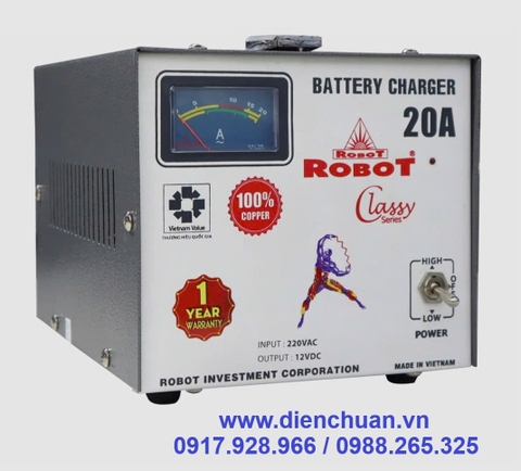 Nạp ( sạc) ắc quy Robot 20A-12V Dây đồng- Classy