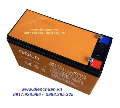 Ắc quy GOLD 12V NP9-12 ( 12V 9AH)/ ắc quy dùng cho UPS-loa kéo- bình thuốc sâu- lưu điện cửa cuốn 12V-9ah