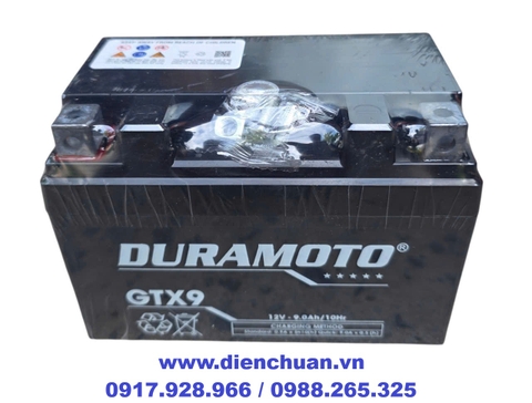 Ắc quy xe máy Honda Spasy, SYM Attila/Shark/Excel, Joyride, Piaggio  Vespa Lx/Fly - Duramoto GTX9 (12V 9Ah)