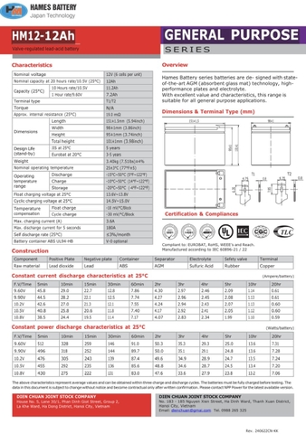 Ắc quy 12V-12Ah HAMES HM12-12