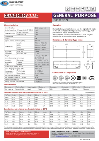 Ắc quy 12V-2.2Ah HAMES HM2.2-12