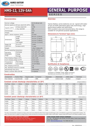Ắc quy 12V-5Ah HAMES HM5-12