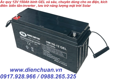 Ắc quy viễn thông 12V 150Ah bình Gel xả sâu ( Deep Cycle) HAMES HM150-12 GEL (12V 150AH)