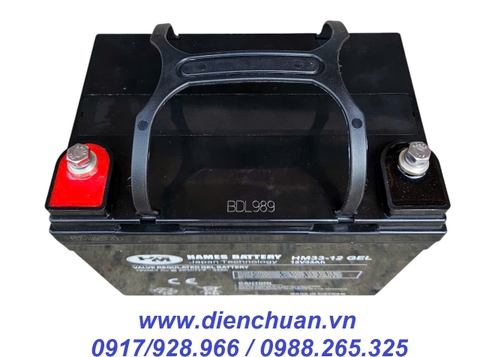 Ắc quy 12V 33AH Hames HM33-12 GEL xả sâu dùng cho xe điện tàn tật- Solar - kích điện inverter