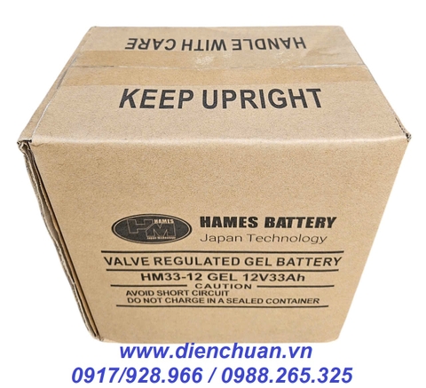 Ắc quy 12V 33AH Hames HM33-12 GEL xả sâu dùng cho xe điện tàn tật- Solar - kích điện inverter