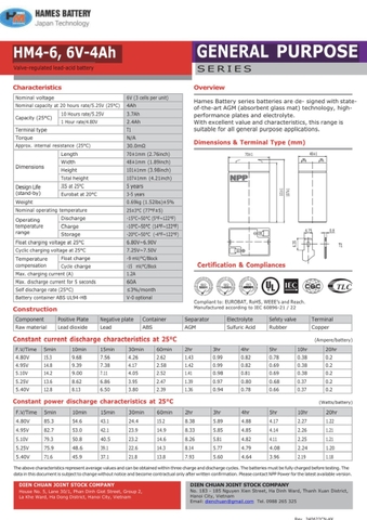 Ắc quy 6V 4Ah HAMES HM4-6 / pin 6V-4Ah